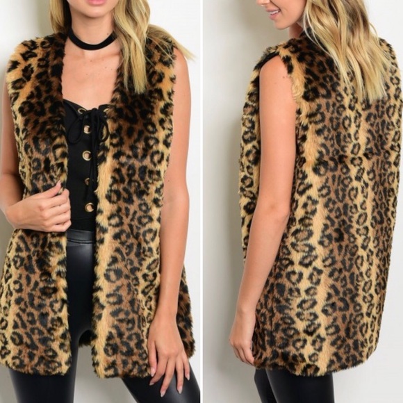 Animal Print Faux Fur Vest - Picture 1 of 5